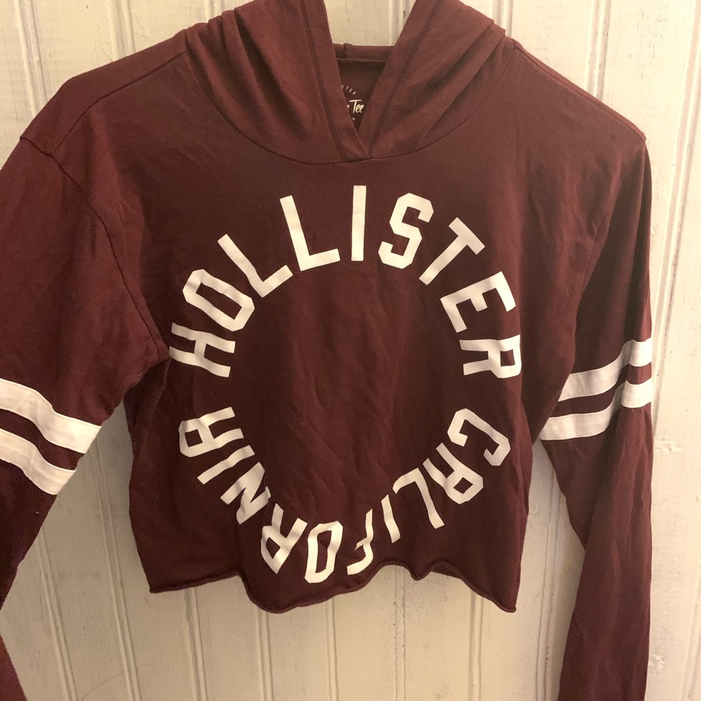 Hollister Maroon Cropped Hoodie